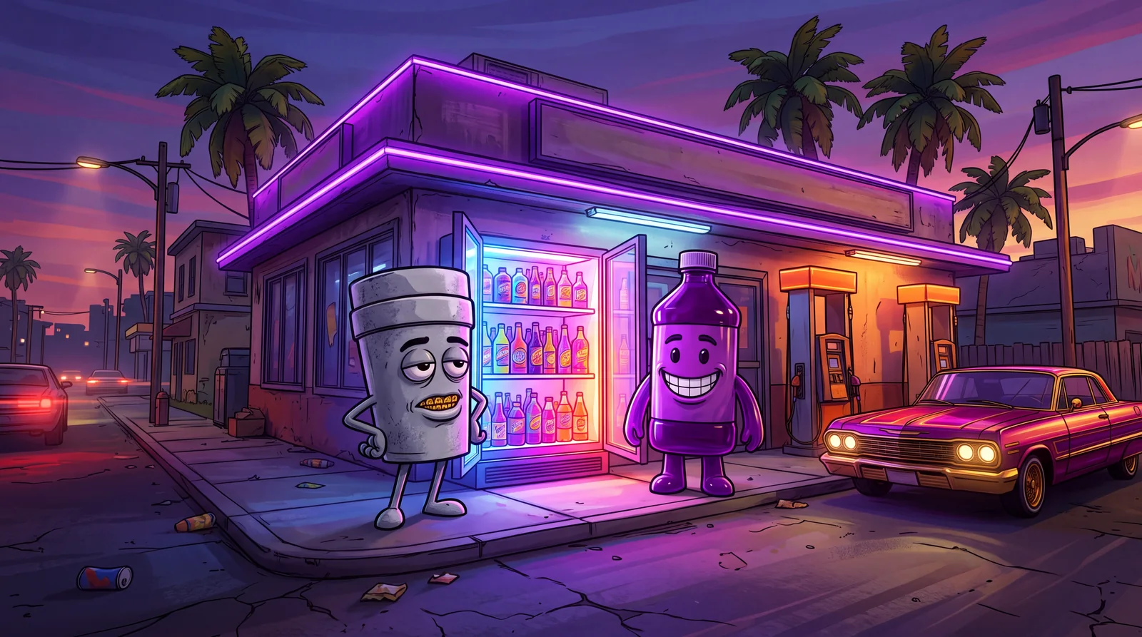 The MUDD BRUDDAS corner store at dusk